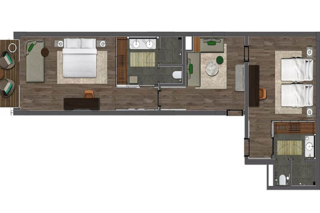 Lujo Hotel Bodrum - plan pokoju rodzinnego corner suite
