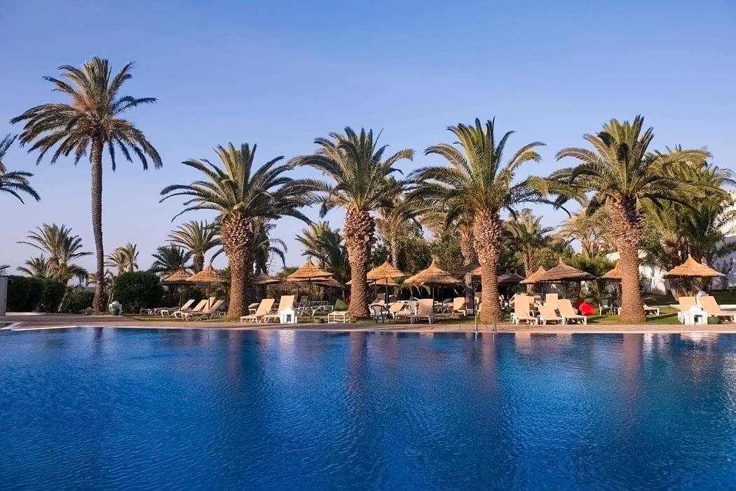 Hotel Palm Beach Club Hammamet - palmy przy basenie